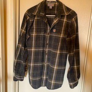 Carhartt button down shirt/jackshirt.  Size S, brown and charcoal plaid.